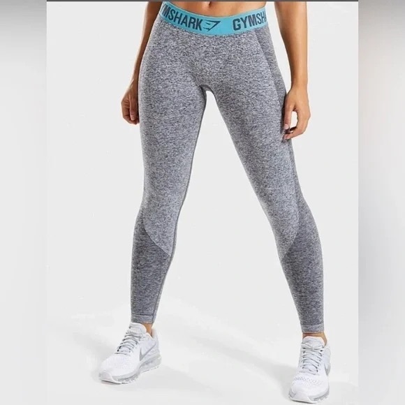 Gymshark Flex Leggings Size medium GLLG015 AW19-369 Teal Heathered Gray Nylon - Picture 3 of 5